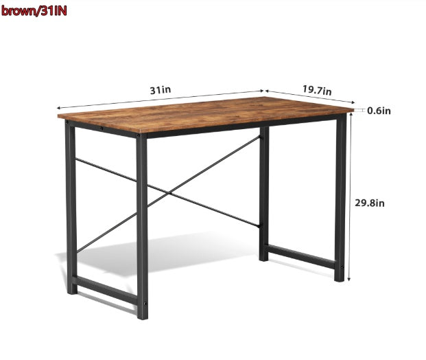 Computer Desk For Home Office, Modern Study Work Table Simple Style For Bedroom, Writing Desks With X-Shaped Reinforcement, Rust